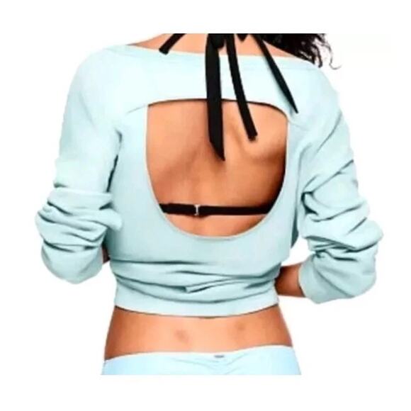 PINK Victoria's Secret Blue Sea You Never Open Keyhole Back Sweatshirt Small - Picture 1 of 9